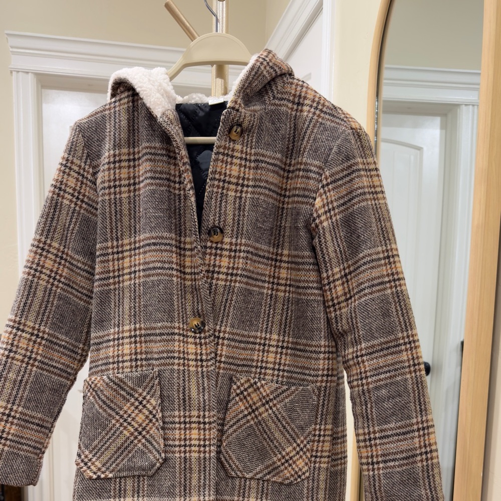 SHEIN Multicolor Plaid Coat with Sherpa Lining